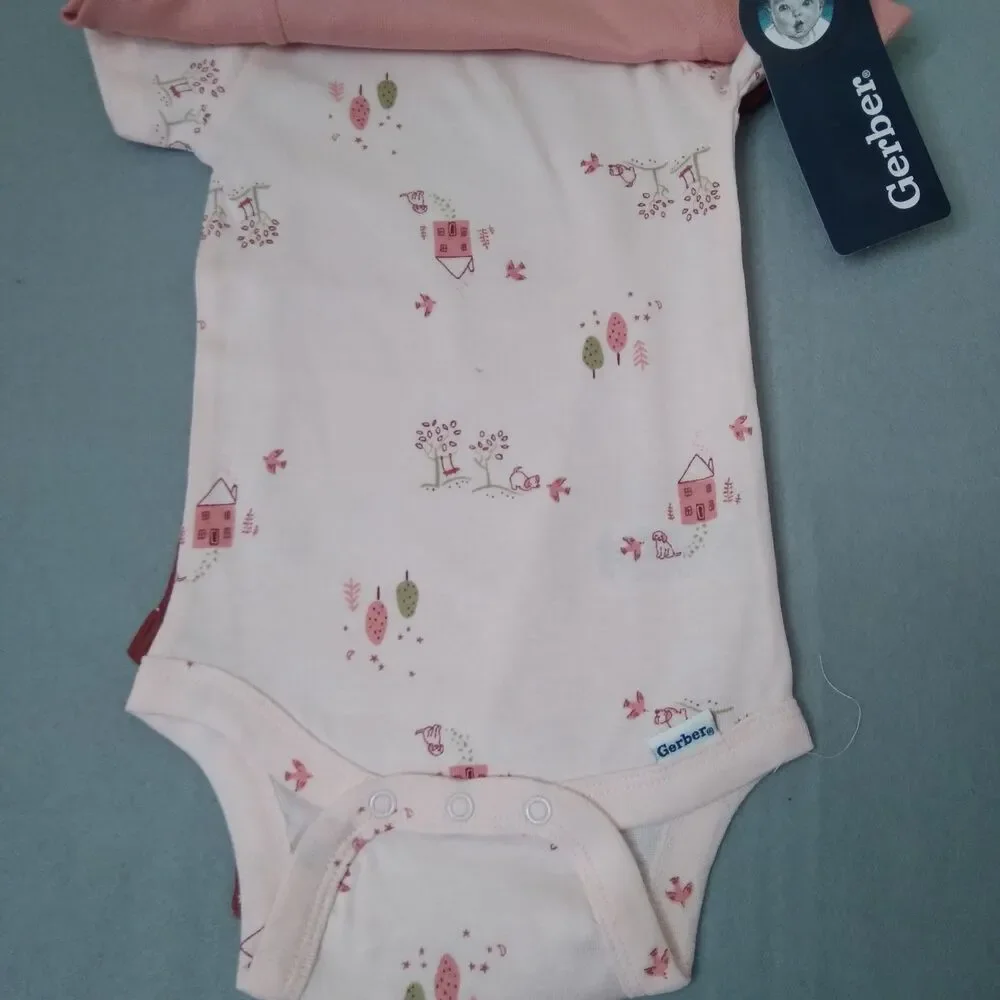 Gerber Onepiece Bodysuits Size 3 6m Baby Girls Lot Pinks Nature Moon Stars Puppy